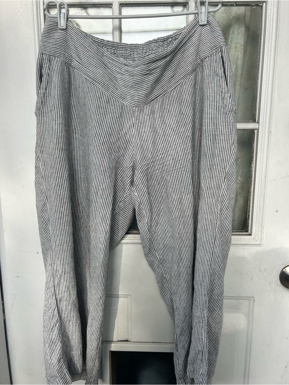 Striped grey/Black & White wide leg Linen Blend Pants